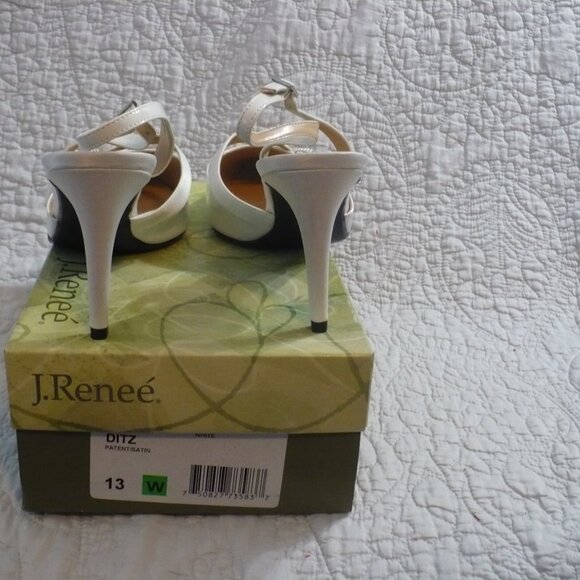 NEW IN BOX- J. Renee' White Pt 3" Heels w/ Satin Trim and Rhinestone Deco-Sz 13W - Picture 9 of 11